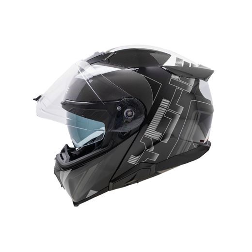 YOHE VÝKLOPNÁ MOTO PŘILBA 937 DOUBLE VISOR ČERNÁ ŠEDÁ