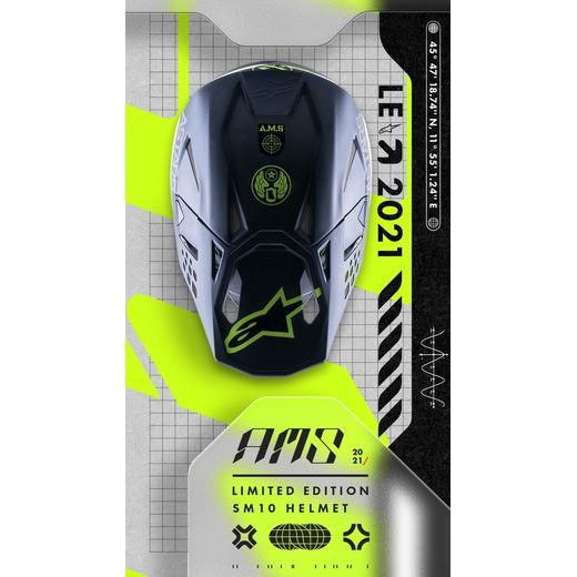 PŘILBA ALPINESTARS SUPERTECH S-M10 LIMITOVANÁ EDICE AMS (ŠEDÁ/BÍLÁ/ŽLUTÁ FLUO/ČERNÁ)