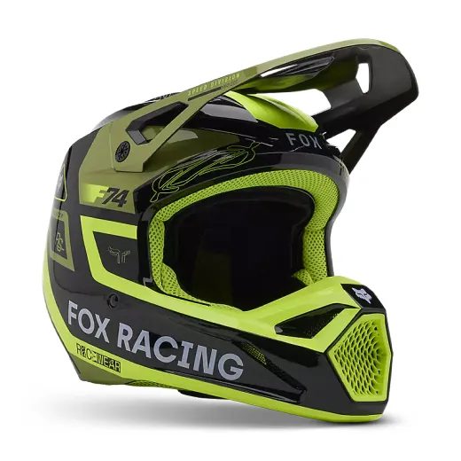 FOX MOTOKROSOVÁ PŘILBA V1 RACE SPEC HELMET ČERNÁ/FLUO ŽLUTÁ, ARMY ZELENÁ
