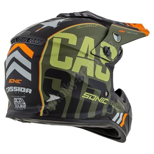 CASSIDA DĚTSKÁ CROSS HELMA CUP SONIC ZELENÁ MATNÁ ORANŽOVÁ