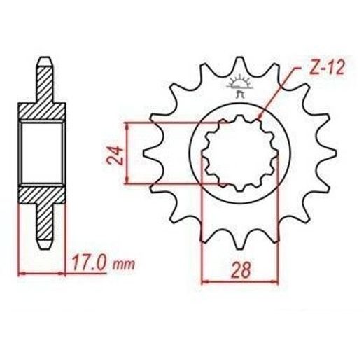 ŘETĚZOVÉ KOLEČKO PRO SEKUNDÁRNÍ ŘETĚZY TYPU 520, JT - ANGLIE (14 ZUBŮ)