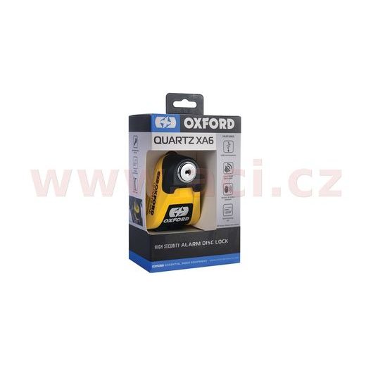 ZÁMEK KOTOUČOVÉ BRZDY QUARTZ ALARM XA6, OXFORD (INTEGROVANÝ ALARM, ŽLUTÝ/ČERNÝ, PRŮMĚR ČEPU 6 MM)