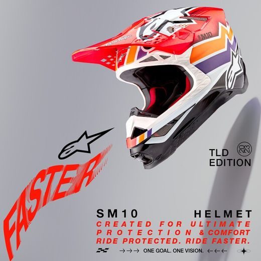 PŘILBA ALPINESTARS SUPERTECH S-M10 EDICE TROY LEE DESIGNS (ORANŽOVÁ/ŽLUTÁ/FIALOVÁ/BÍLÁ/ČERNÁ) 2023