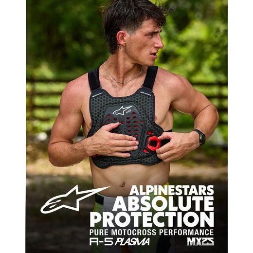 CHRÁNIČ HRUDI A-5 PLASMA, ALPINESTARS (ČERNÁ/ČERVENÁ/BÍLÁ) 2025