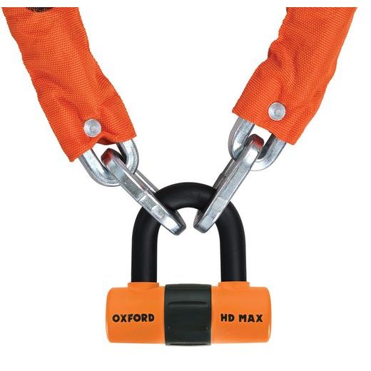 ŘETĚZOVÝ ZÁMEK NA MOTOCYKL HEAVY DUTY, OXFORD (ORANŽOVÝ PLÁŠŤ, DÉLKA 1,5 M)
