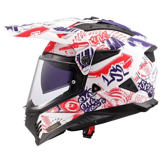 LS2 ENDURO MOTO PŘILBA MX702 PIONEER II FANTASY WHITE RED BLUE