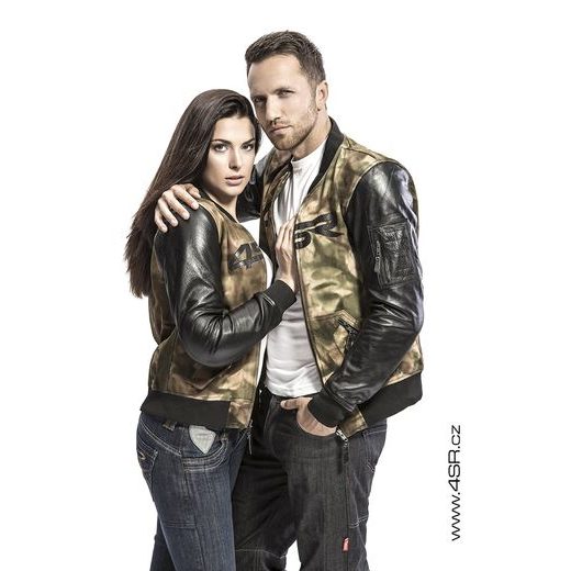 4SR DÁMSKÁ KOŽENO TEXTILNÍ MOTO BUNDA BOMBER LADY CAMO VEL 42