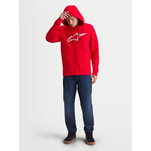 MIKINA AGELESS ZIP HOODIE 3, ALPINESTARS (ČERVENÁ/BÍLÁ)