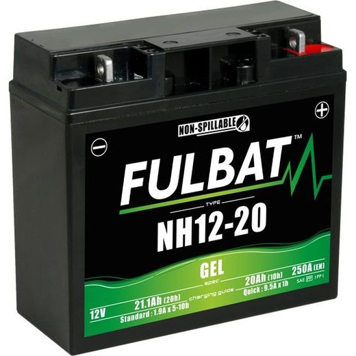 BATERIE 12V, NH12-20 GEL, 20AH, 170A, BEZÚDRŽBOVÁ GEL TECHNOLOGIE 185X81X170 FULBAT (AKTIVOVANÁ VE VÝROBĚ)