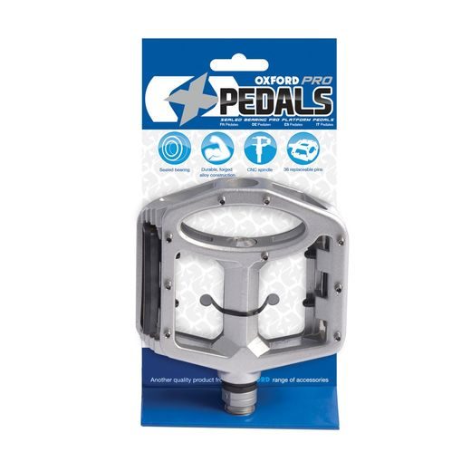 PLATFORMOVÉ PEDÁLY S OSOU 9/16", OXFORD (STŘÍBRNÁ, SLITINOVÉ, S TĚSNĚNÝMI LOŽISKY, PÁR)