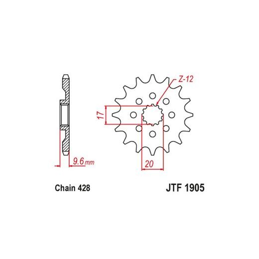 ŘETĚZOVÉ KOLEČKO PRO SEKUNDÁRNÍ ŘETĚZY TYPU 428, JT (13 ZUBŮ)