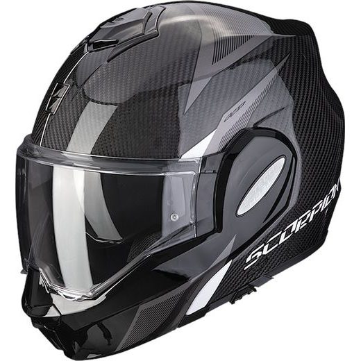 SCORPION PŘEKLOPNÁ MOTO PŘILBA EXO-TECH EVO CARBON TOP ČERNO/BÍLÁ