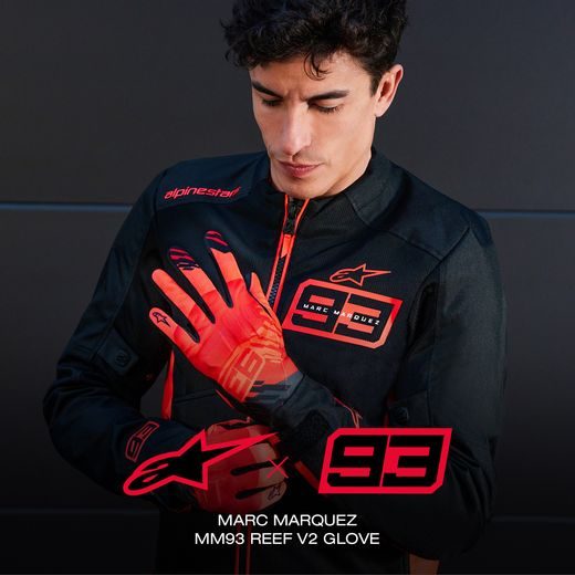 RUKAVICE REEF V2 MM93 KOLEKCE, ALPINESTARS (ČERVENÁ FLUO/ČERVENÁ/ČERNÁ) 2026