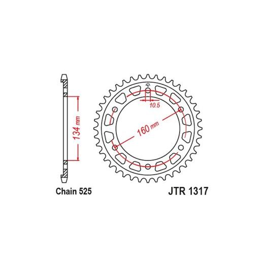 OCELOVÁ ROZETA PRO SEKUNDÁRNÍ ŘETĚZY TYPU 525, JT (43 ZUBŮ)