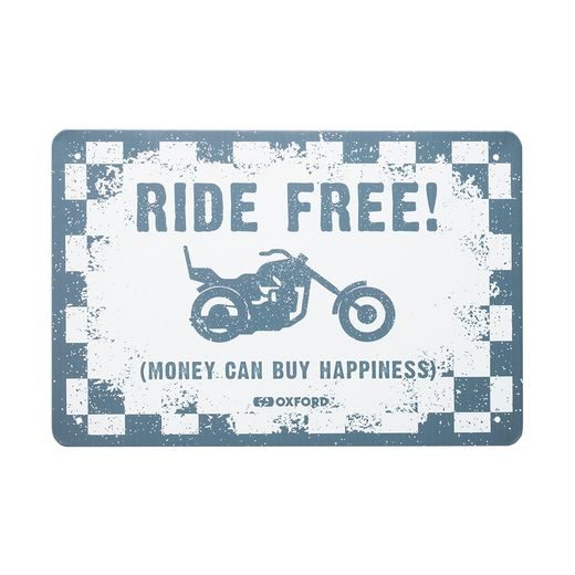 PLECHOVÁ CEDULE RIDE FREE, OXFORD (BÍLÁ/ČERNÁ, ROZMĚR 30 X 20 CM)