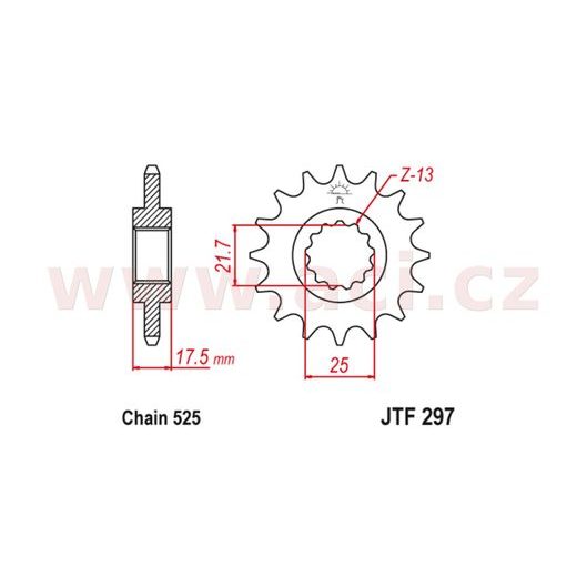 ŘETĚZOVÉ KOLEČKO S TLUMÍCÍ GUMOVOU VRSTVOU PRO SEKUNDÁRNÍ ŘETĚZY TYPU 525, JT (15 ZUBŮ)