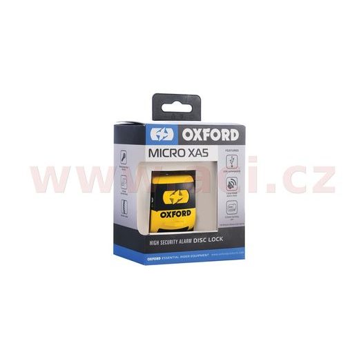 ZÁMEK KOTOUČOVÉ BRZDY MICRO XA5, OXFORD (INTEGROVANÝ ALARM, ŽLUTÝ/ČERNÝ, PRŮMĚR ČEPU 5,5 MM)
