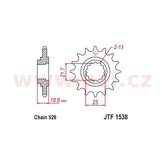 ŘETĚZOVÉ KOLEČKO S TLUMÍCÍ GUMOVOU VRSTVOU PRO SEKUNDÁRNÍ ŘETĚZY TYPU 520, JT (15 ZUBŮ)
