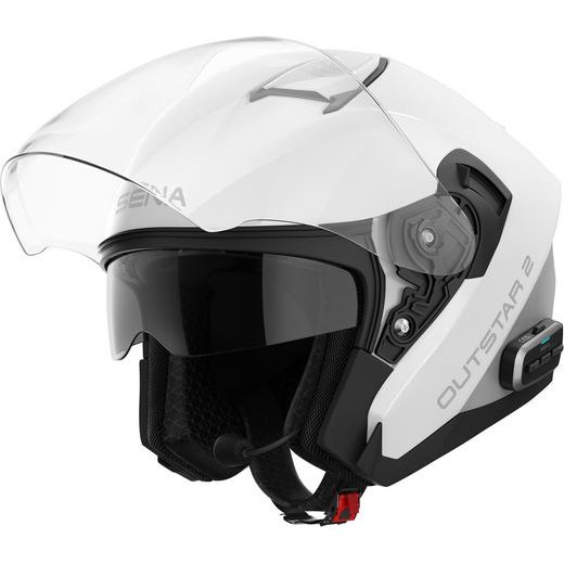 MESH PŘILBA S HEADSETEM OUTSTAR 2, SENA (LESKLÁ BÍLÁ)