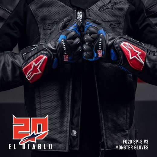 RUKAVICE SP-8 3 MONSTER FQ20 KOLEKCE, ALPINESTARS (ČERNÁ/ČERVENÁ/MODRÁ/BÍLÁ) 2024