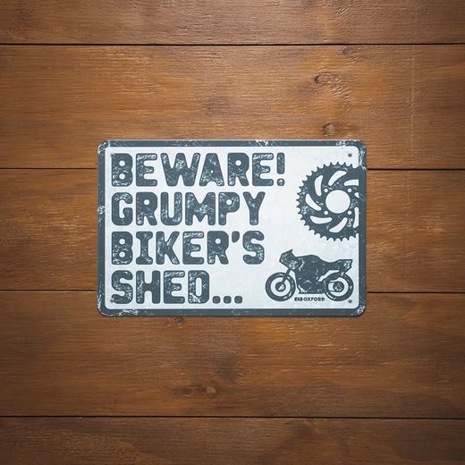 PLECHOVÁ CEDULE BEWARE, OXFORD (ŠEDÁ/ČERNÁ, ROZMĚR 30 X 20 CM)