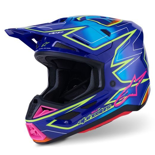 PŘILBA SM7 CAST, ALPINESTARS (MODRÁ/RŮŽOVÁ/ŽLUTÁ FLUO) 2026