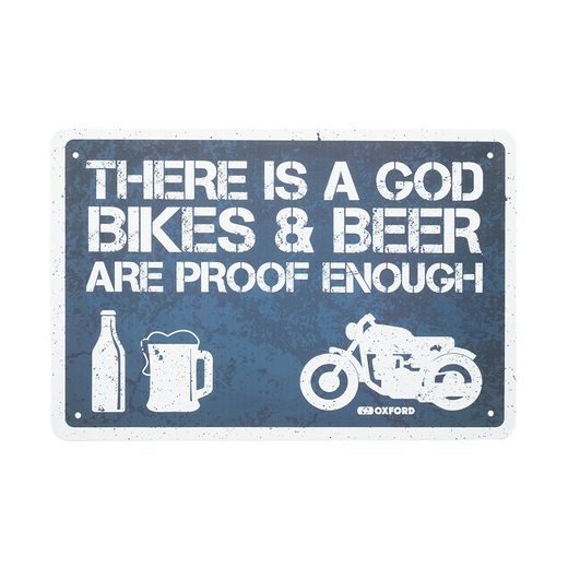 PLECHOVÁ CEDULE THERE IS A GOD, OXFORD (ŠEDÁ/BÍLÁ, ROZMĚR 30 X 20 CM)