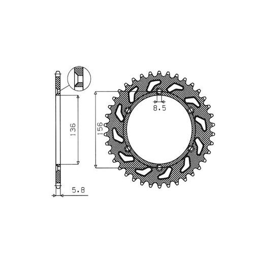 OCELOVÁ ROZETA PRO SEKUNDÁRNÍ ŘETĚZY TYPU 520, SUNSTAR (43 ZUBŮ)