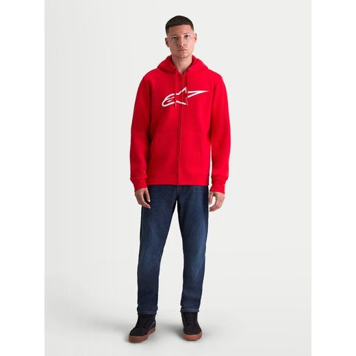 MIKINA AGELESS ZIP HOODIE 3, ALPINESTARS (ČERVENÁ/BÍLÁ)