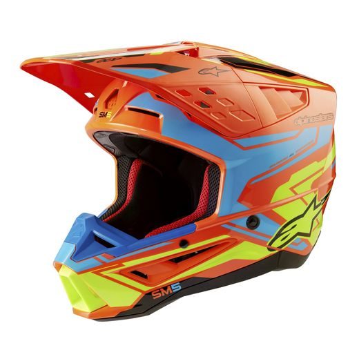 PŘILBA ALPINESTARS S-M5 ACTION 2 (ORANŽOVÁ FLUO/SVĚTLE MODRÁ/ŽLUTÁ FLUO) 2024