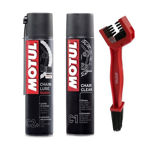 MOTUL CHAIN CLEAN C1 / LUBE ROAD C2+ + KARTÁČ, SADA 3KS AKCE