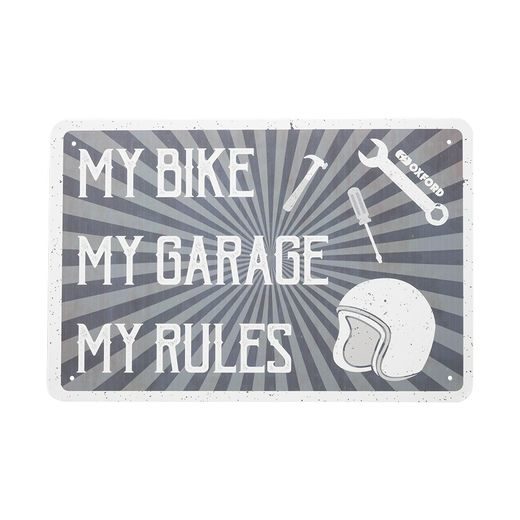 PLECHOVÁ CEDULE MY RULES, OXFORD (ŠEDÁ/KRÉMOVÁ, ROZMĚR 30 X 20 CM)