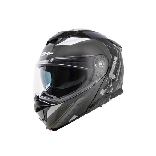 YOHE VÝKLOPNÁ MOTO PŘILBA 937 DOUBLE VISOR ČERNÁ ŠEDÁ