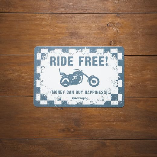 PLECHOVÁ CEDULE RIDE FREE, OXFORD (BÍLÁ/ČERNÁ, ROZMĚR 30 X 20 CM)