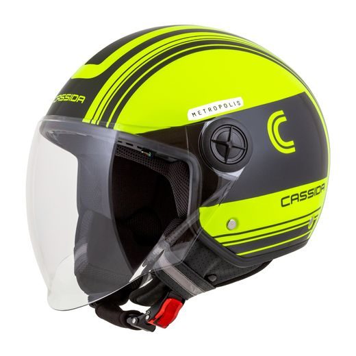 CASSIDA OTEVŘENÁ MOTO PŘILBA HANDY METROPOLIS SAFETY ŽLUTÁ FLUO ČERNÁ