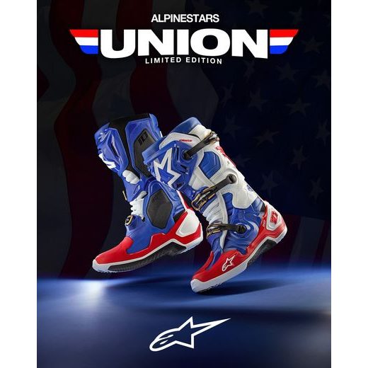 BOTY TECH 10 LIMITOVANÁ EDICE UNION REDBUD MX, ALPINESTARS (ČERVENÁ/MODRÁ/BÍLÁ/ČERNÁ) 2024