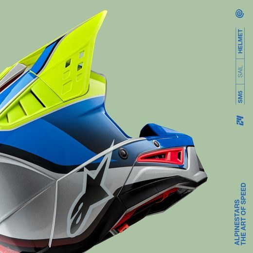 PŘILBA ALPINESTARS S-M5 SAIL (ŽLUTÁ FLUO/MODRÁ/STŘÍBRNÁ) 2024