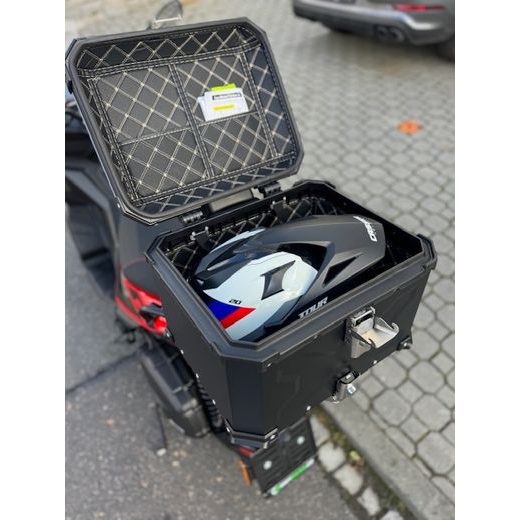 HLINÍKOVÝ KUFR DB 45L X-DESIGN ČERNÝ, PLOTNA + OPĚRKA + SÍŤKA NA ZAVAZADLA ZDARMA