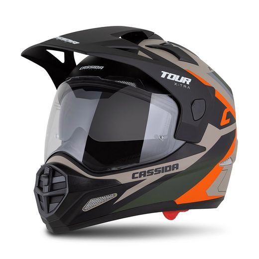 CASSIDA ENDURO MOTO PŘILBA TOUR 2.0 X-TRA PÍSKOVÁ MATNÁ ORANŽOVÁ ZELENÁ ČERNÁ PLEXI S PŘÍPRAVOU PRO PINLOCK