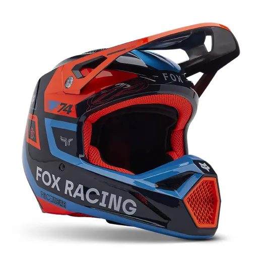 FOX MOTOKROSOVÁ PŘILBA V1 RACE SPEC HELMET ČERNÁ/FLUO ORANŽOVÁ, SVĚTLE MODRÁ