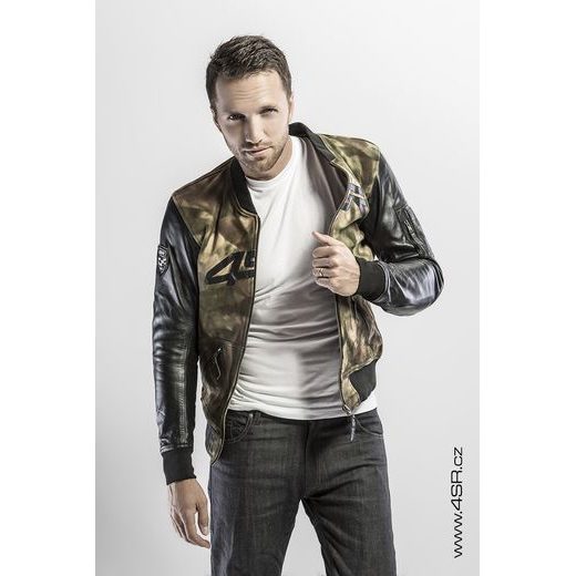 4SR PÁNSKÁ KOŽENO TEXTILNÍ MOTO BUNDA BOMBER CAMO 