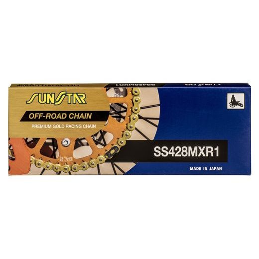 ŘETĚZ 428MXR1, SUNSTAR (BEZKROUŽEK, BARVA ZLATÁ, 128 ČLÁNKŮ)