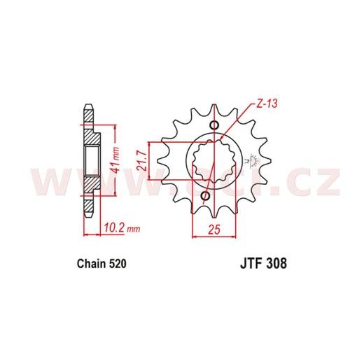 ŘETĚZOVÉ KOLEČKO S TLUMÍCÍ GUMOVOU VRSTVOU PRO SEKUNDÁRNÍ ŘETĚZY TYPU 520, JT (15 ZUBŮ)