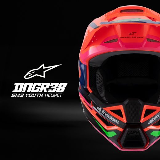 PŘILBA S-M3 EDICE HAIDEN DEEGAN, ALPINESTARS, DĚTSKÁ (ORANŽOVÁ FLUO/FIALOVÁ/RŮŽOVÁ/ZELENÁ) 2025