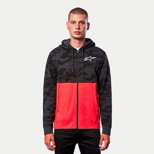 ALPINESTARS MIKINA CAMO BLOCK HOODIE (ŠEDÁ CAMO/ČERVENÁ FLUO)