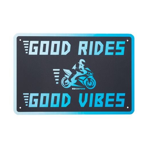 PLECHOVÁ CEDULE GOOD VIBES, OXFORD (MODRÁ/ČERNÁ, ROZMĚR 30 X 20 CM)