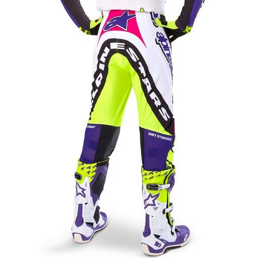 KALHOTY SUPERTECH LIMITOVANÁ EDICE DIRT STUDIOS, ALPINESTARS (BÍLÁ/FIALOVÁ/RŮŽOVÁ/ŽLUTÁ FLUO) 2025