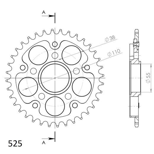 ŘETĚZOVÁ ROZETA SUPERSPROX STEALTH RST-736_525:36-BLK ČERNÝ 36 ZUBŮ, 525