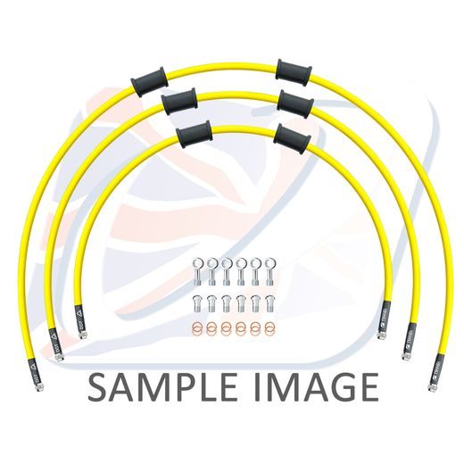 STANDARD HADICE PŘEDNÍ BRZDY SADA VENHILL POWERHOSEPLUS YAM-11003F-YE (3 HADICE V SADĚ) ŽLUTÉ HADICE, CHROMOVÉ KONCOVKY