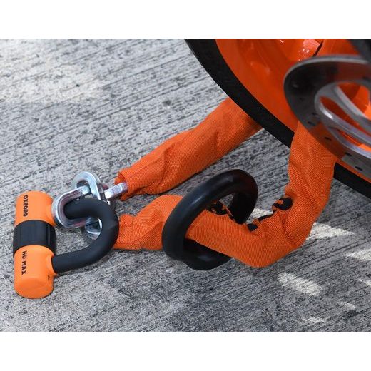 ŘETĚZOVÝ ZÁMEK NA MOTOCYKL HEAVY DUTY, OXFORD (ORANŽOVÝ PLÁŠŤ, DÉLKA 1,5 M)